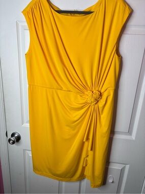 Midnight Velvet Bright Yellow Sleeveless Twist-Rosette Dress